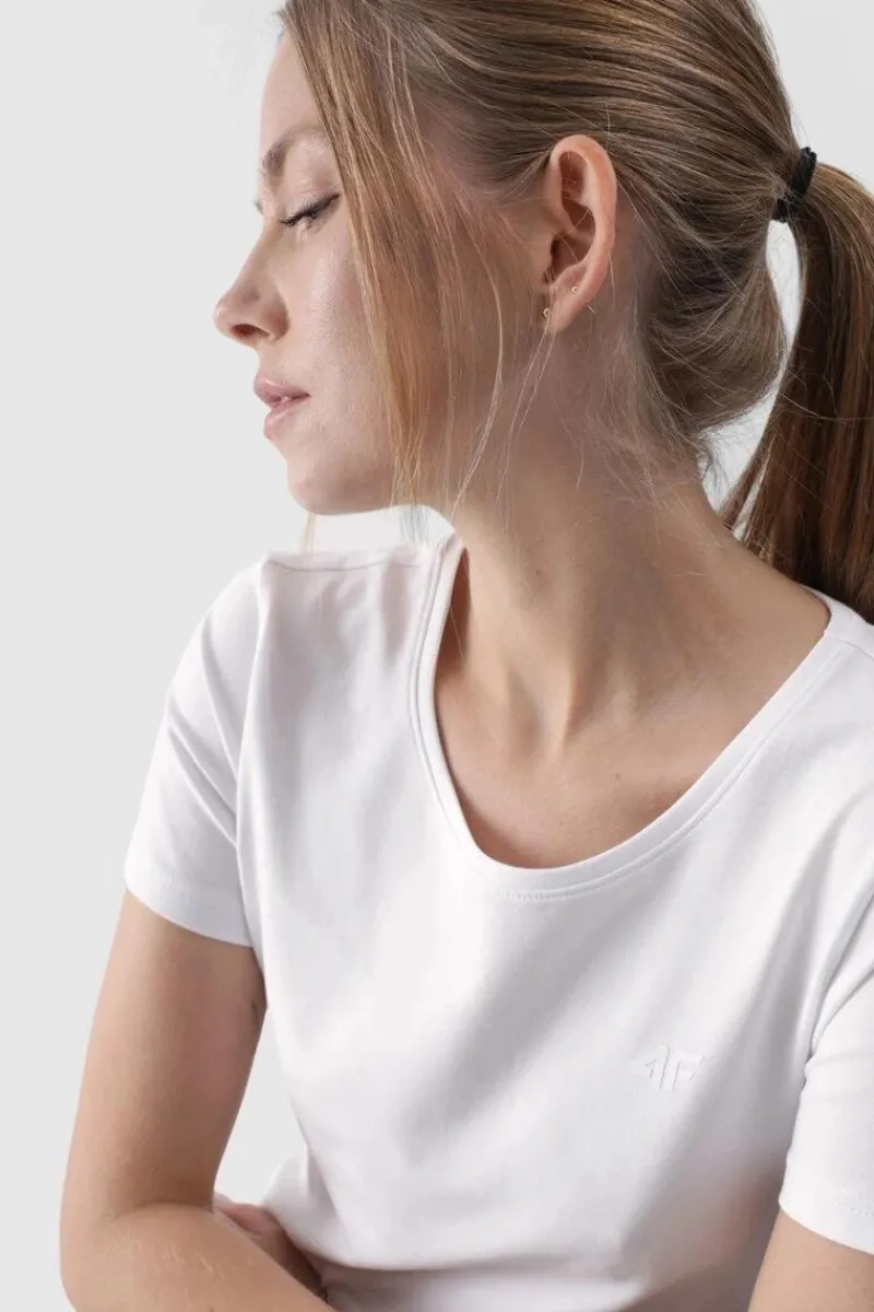 Outlet 4F Damski Gładki T-Shirt Z Logo WMM00TTSHF1845-10S Biały