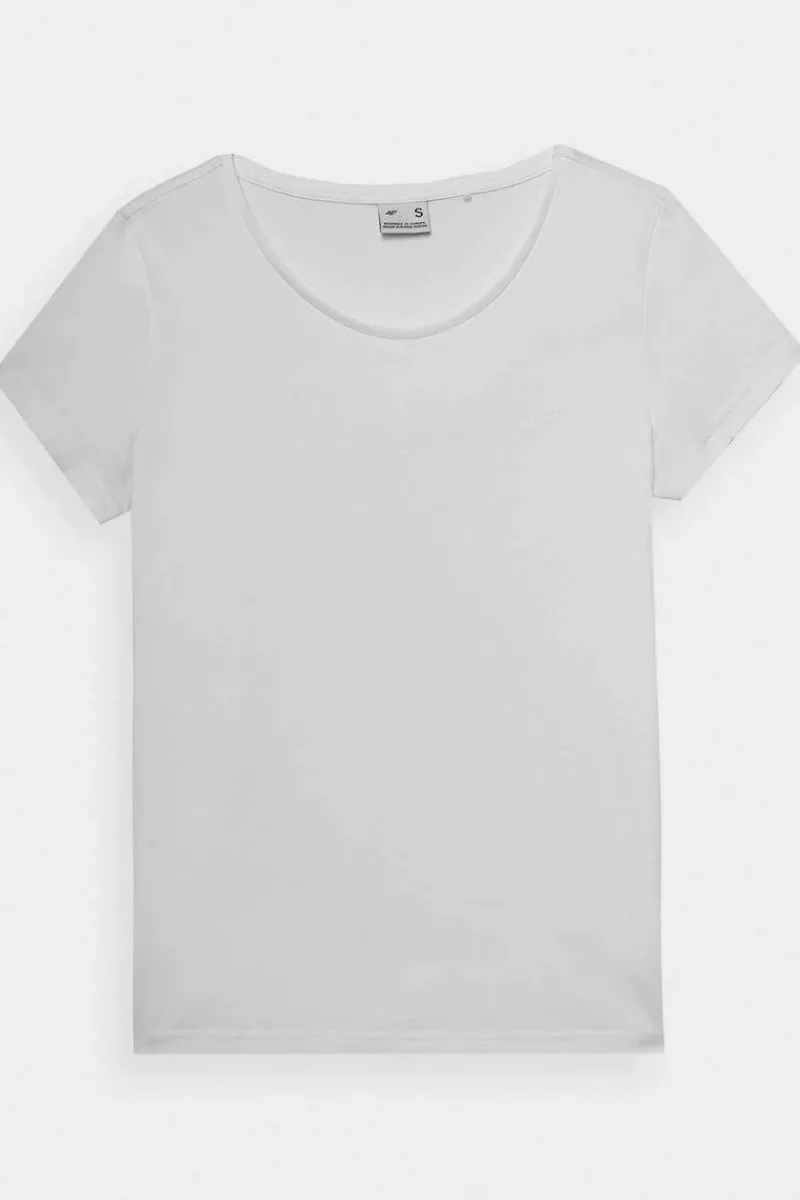 Outlet 4F Damski Gładki T-Shirt Z Logo WMM00TTSHF1845-10S Biały
