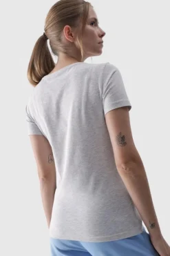 Online Damski Gładki T-Shirt Z Logo WMM00TTSHF1845-27M Damskie T-Shirty Damskie|Odzież 4F