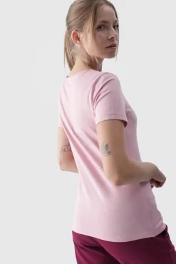 T-Shirty Damskie|Odzież 4F>4F Damski Gładki T-Shirt Z Logo WMM00TTSHF1845-56S Różowy