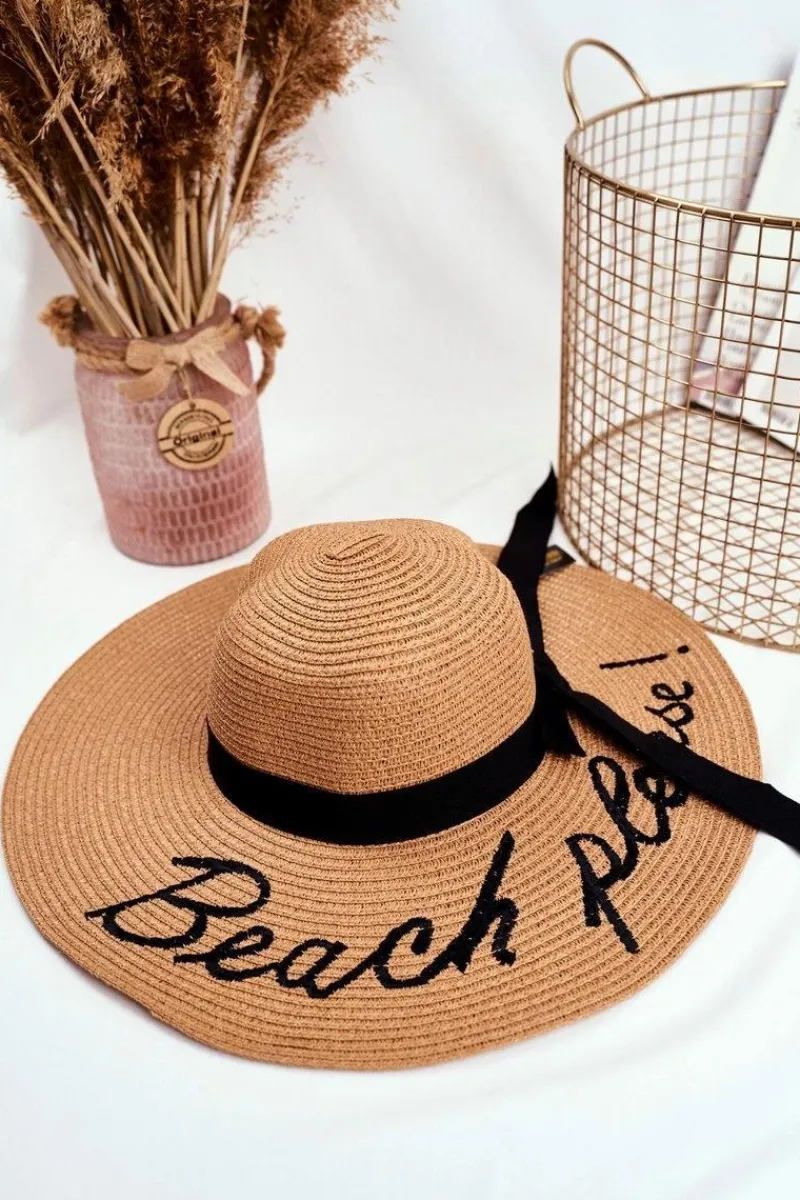 Clearance Damski Kapelusz 100% Papier Camel Duże Rondo Beach Please Okrycia Głowy