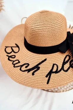Clearance Damski Kapelusz 100% Papier Camel Duże Rondo Beach Please Okrycia Głowy