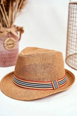 Online Boto Damski Kapelusz Fedora Brązowy 100% Papier