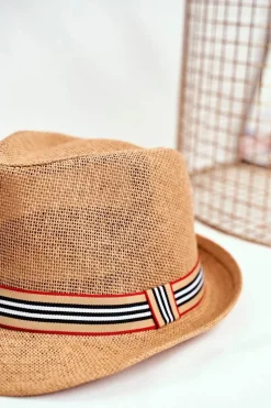Online Boto Damski Kapelusz Fedora Brązowy 100% Papier