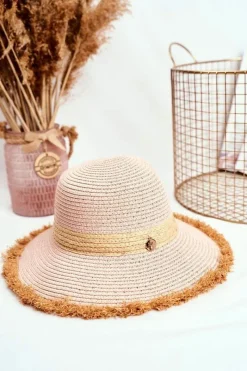 New Damski Kapelusz Na Lato Plażę 100% Papier Różowy Okrycia Głowy