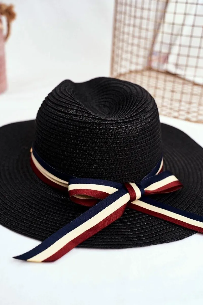 Sale Boto Damski Kapelusz Panama 100% Papier Granatowy Wstążka Złota Mucha