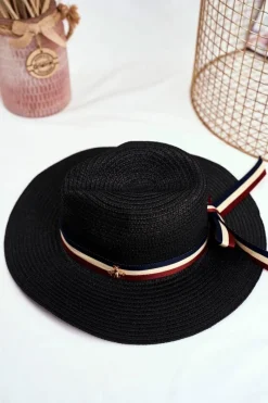 Sale Boto Damski Kapelusz Panama 100% Papier Granatowy Wstążka Złota Mucha