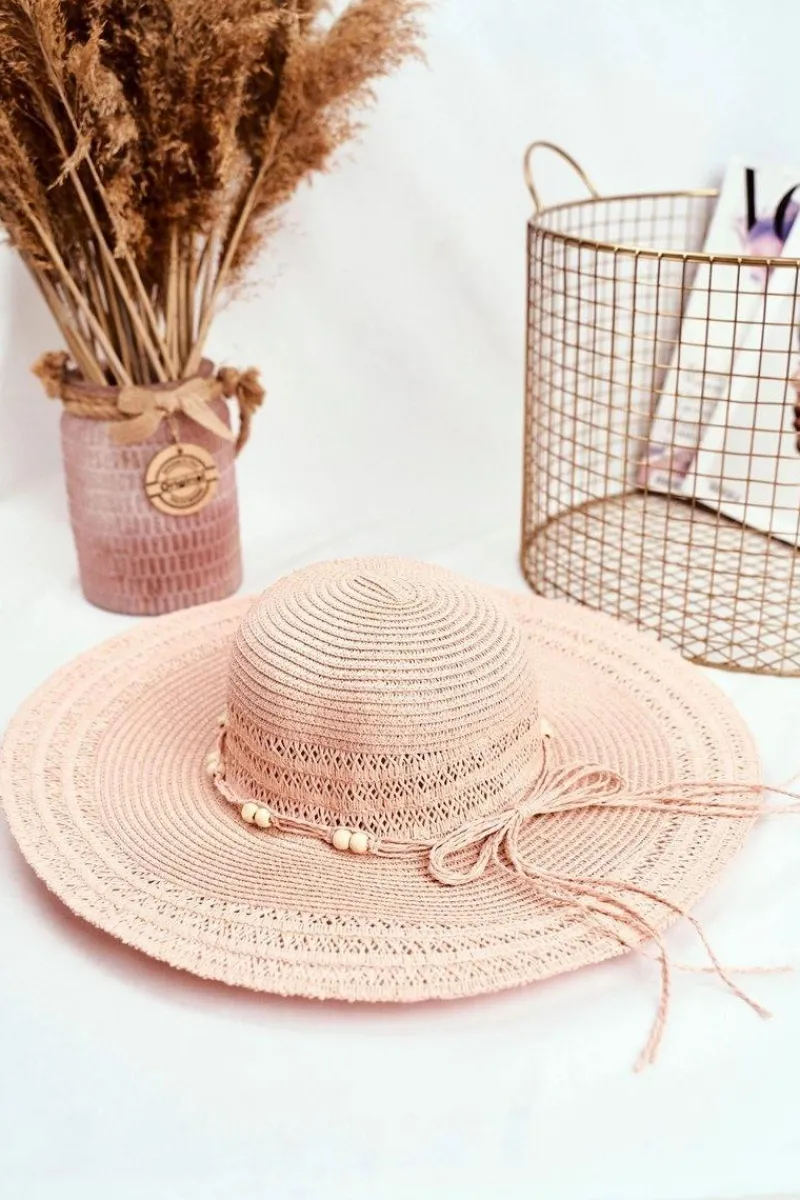 Best Damski Kapelusz Słomkowy Duże Rondo Różowy Rozmiar Uniwersalny Okrycia Głowy