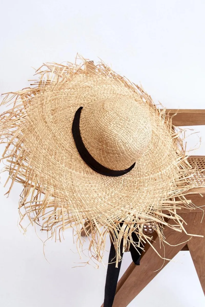 Okrycia Głowy>Boto Damski Kapelusz Słomkowy Z Czarną Wstążką Beżowy Talia