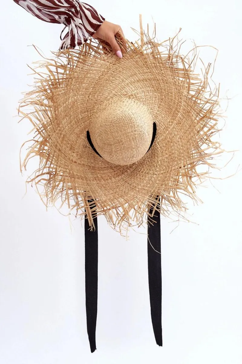 Okrycia Głowy>Boto Damski Kapelusz Słomkowy Z Czarną Wstążką Beżowy Talia