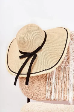 Online Boto Damski Kapelusz Z Czarnym Paskiem Jasnobeżowy Mady