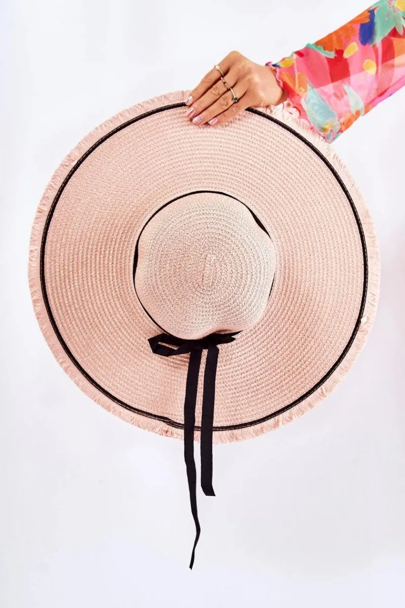 Discount Damski Kapelusz Z Czarnym Paskiem Różowy Mady Okrycia Głowy