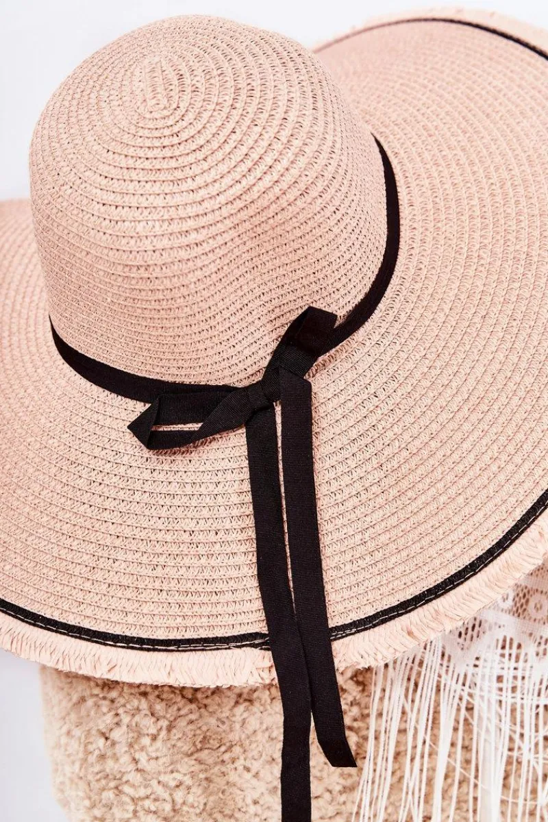 Discount Damski Kapelusz Z Czarnym Paskiem Różowy Mady Okrycia Głowy