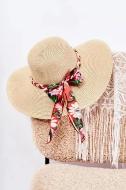 Okrycia Głowy>Boto Damski Kapelusz Z Czerwonym Paskiem Beżowy Marsela