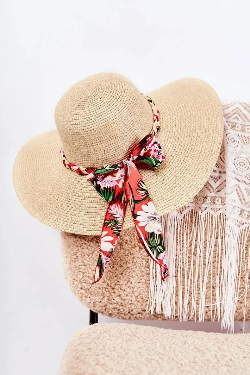 Okrycia Głowy>Boto Damski Kapelusz Z Czerwonym Paskiem Beżowy Marsela