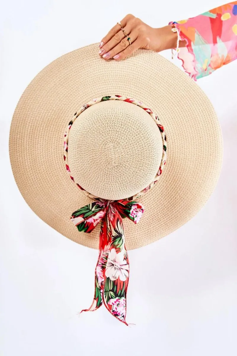 Okrycia Głowy>Boto Damski Kapelusz Z Czerwonym Paskiem Beżowy Marsela