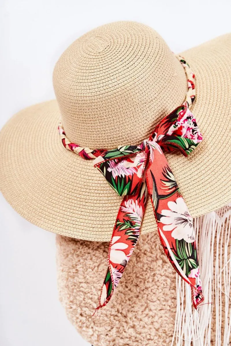 Okrycia Głowy>Boto Damski Kapelusz Z Czerwonym Paskiem Beżowy Marsela