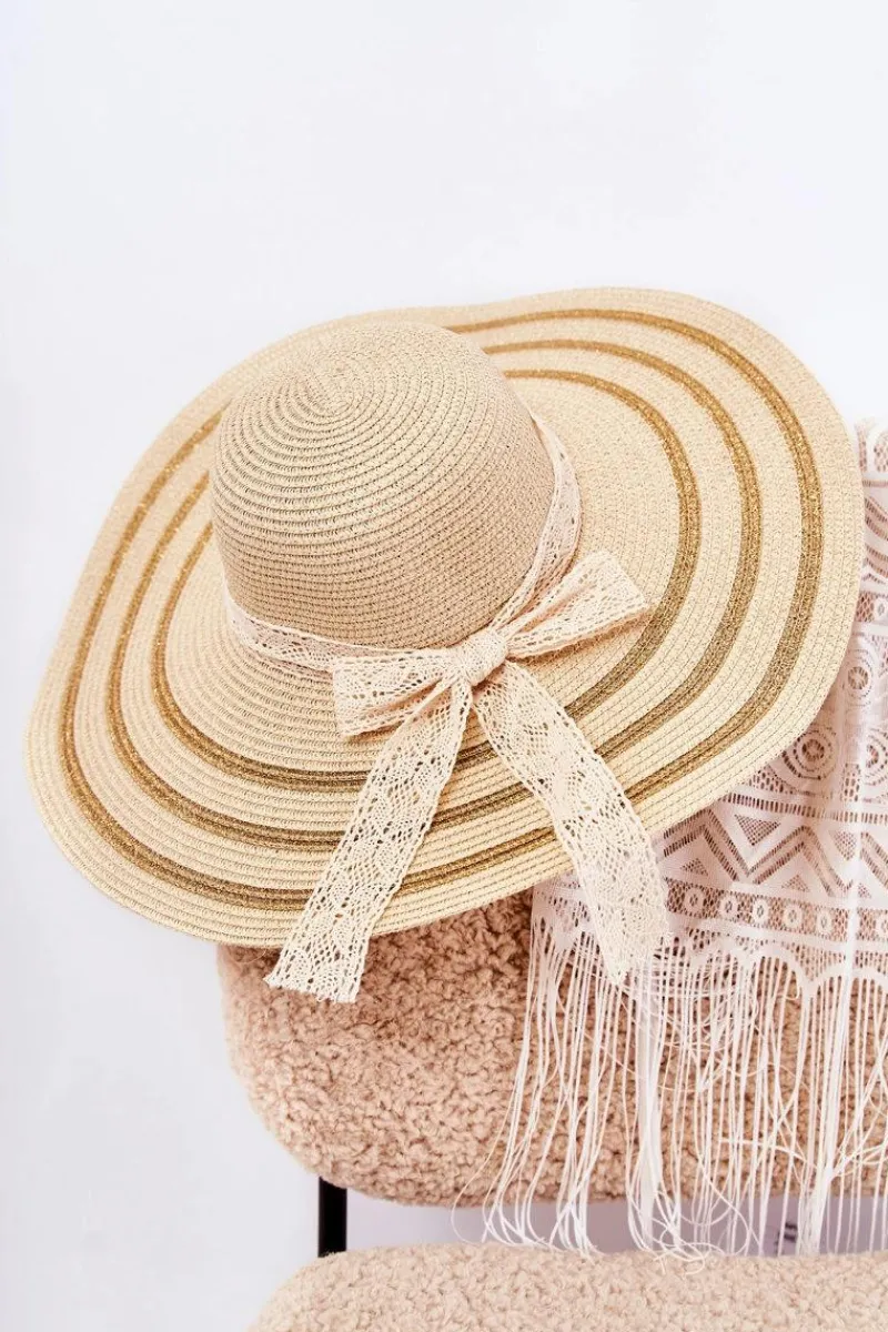 New Damski Kapelusz Z Kokardą Beżowy Fibi Okrycia Głowy