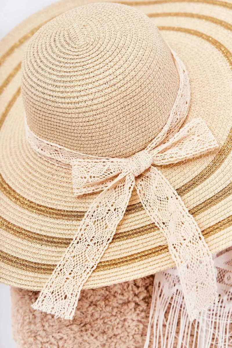 New Damski Kapelusz Z Kokardą Beżowy Fibi Okrycia Głowy