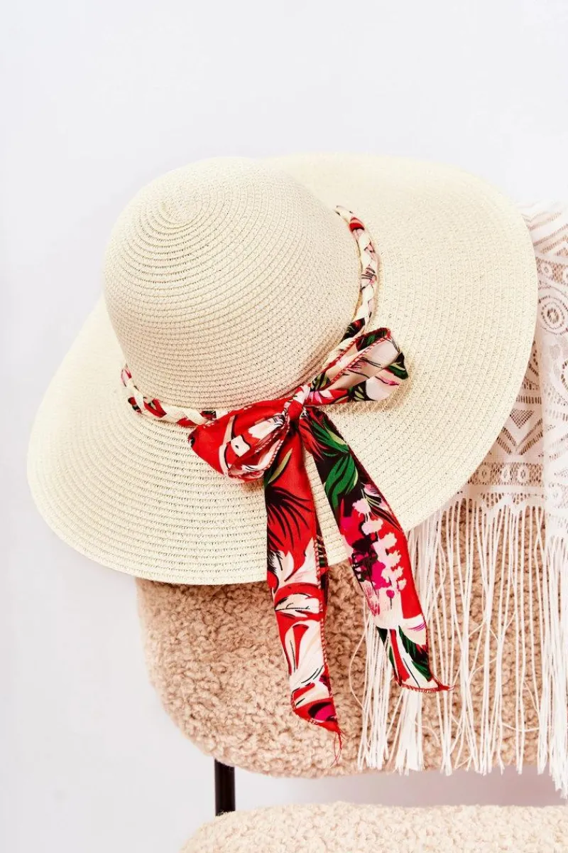 Best Boto Damski Kapelusz Z Kolorowym Paskiem Jasnobeżowy Marsela