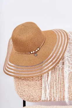 Clearance Damski Kapelusz Z Ozdobnym Paskiem Brązowy Carra Okrycia Głowy