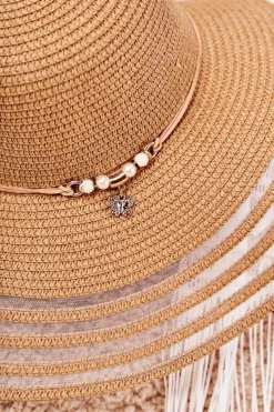 Clearance Damski Kapelusz Z Ozdobnym Paskiem Brązowy Carra Okrycia Głowy