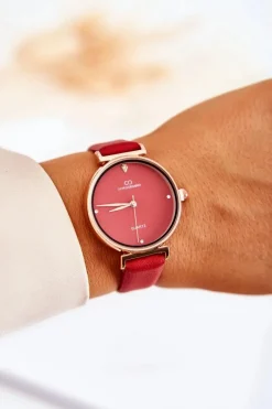 Discount Giorgio&Dario Damski Klasyczny Zegarek Na Skórzanym Pasku Czerwony