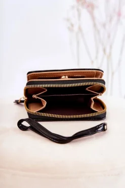 Best Damski Mały Portfel Z Ozdobą Czarny Sanchos Portfele