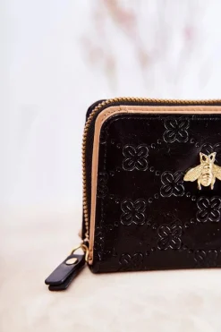 Best Damski Mały Portfel Z Ozdobą Czarny Sanchos Portfele