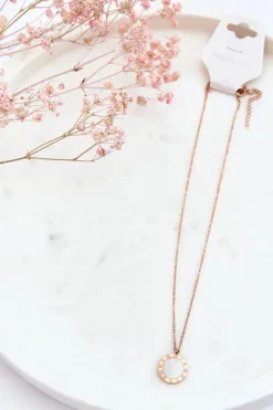 Naszyjniki>Boto Damski Naszyjnik Łańcuszek Z Białym Kołem Różowe Złoto
