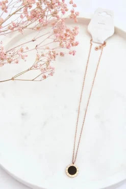 Clearance Boto Damski Naszyjnik Łańcuszek Z Czarnym Kołem Różowe Złoto