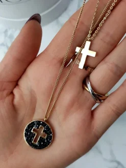 Naszyjniki>Boto Damski Naszyjnik W Kolorze Złota Podwójny z Krzyżem Vern