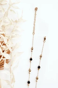 New Glam Chic Damski Naszyjnik Z Czarnymi Koralikami Złoty