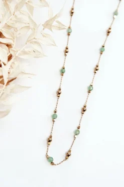 Naszyjniki>Glam Chic Damski Naszyjnik Z Zielonymi Koralikami Złoty