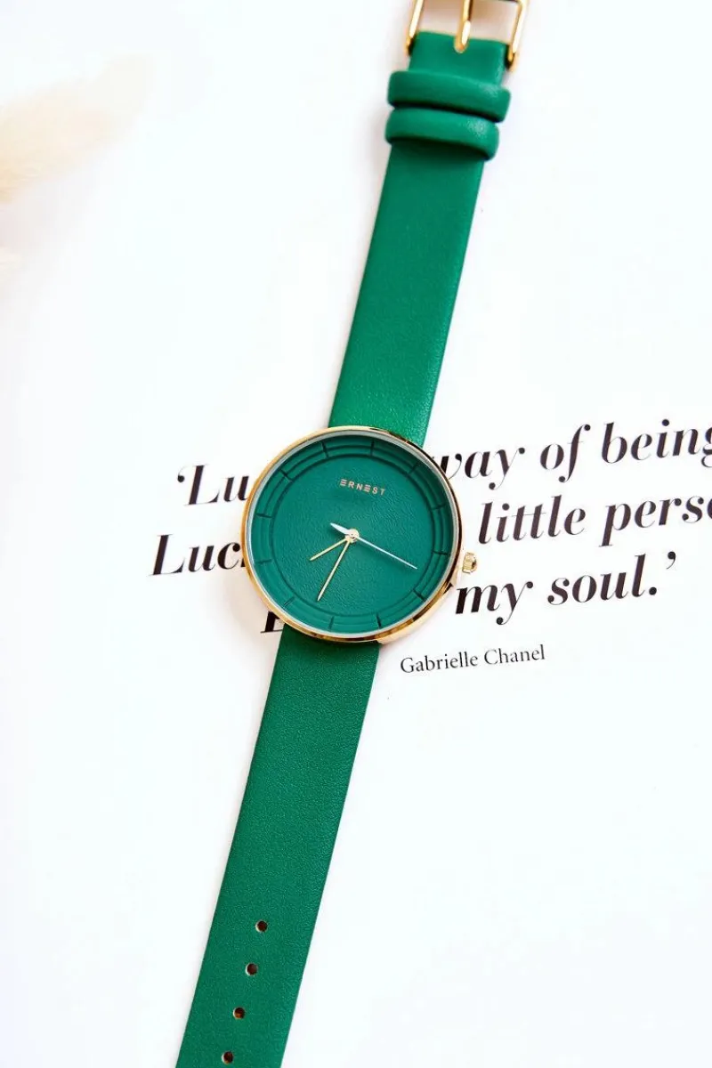 Clearance Damski Skórzany Analogowy Zegarek Bez Niklu Zielony Zegarki