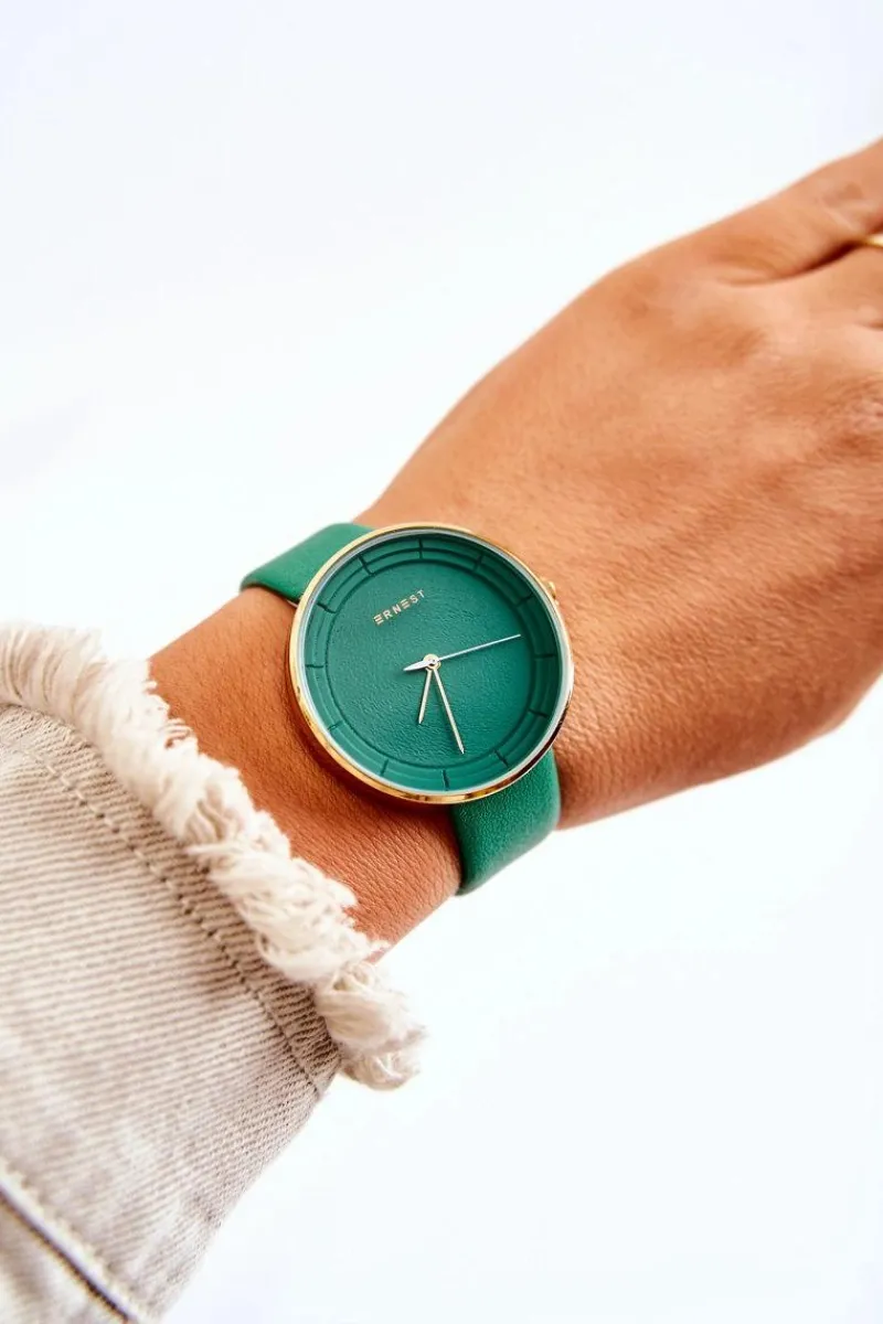 Clearance Damski Skórzany Analogowy Zegarek Bez Niklu Zielony Zegarki