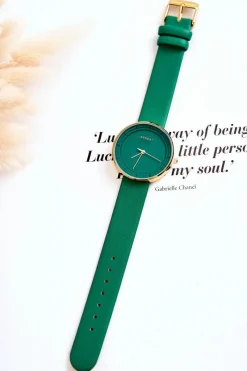 Clearance Damski Skórzany Analogowy Zegarek Bez Niklu Zielony Zegarki