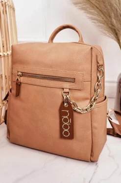 Best Damski Skórzany Plecak NBAG-K1800 Beżowy Plecaki|Torebki Nobo