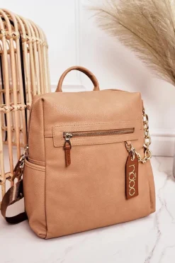 Best Damski Skórzany Plecak NBAG-K1800 Beżowy Plecaki|Torebki Nobo