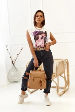 Best Damski Skórzany Plecak NBAG-K1800 Beżowy Plecaki|Torebki Nobo