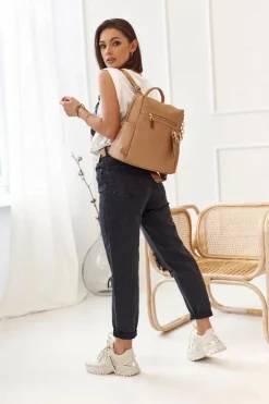 Best Damski Skórzany Plecak NBAG-K1800 Beżowy Plecaki|Torebki Nobo