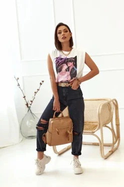 Best Damski Skórzany Plecak NBAG-K1800 Beżowy Plecaki|Torebki Nobo