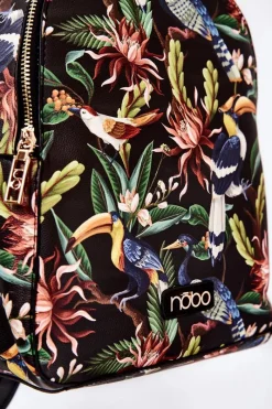 New Damski Skórzany Plecak M3170-C020 Ptaki Czarny Plecaki|Torebki Nobo