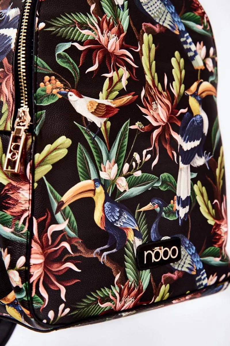 New Damski Skórzany Plecak M3170-C020 Ptaki Czarny Plecaki|Torebki Nobo