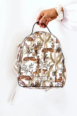 Plecaki|Torebki Nobo>Nobo Damski Skórzany Plecak M3170-CM00 Tygrysy Białe