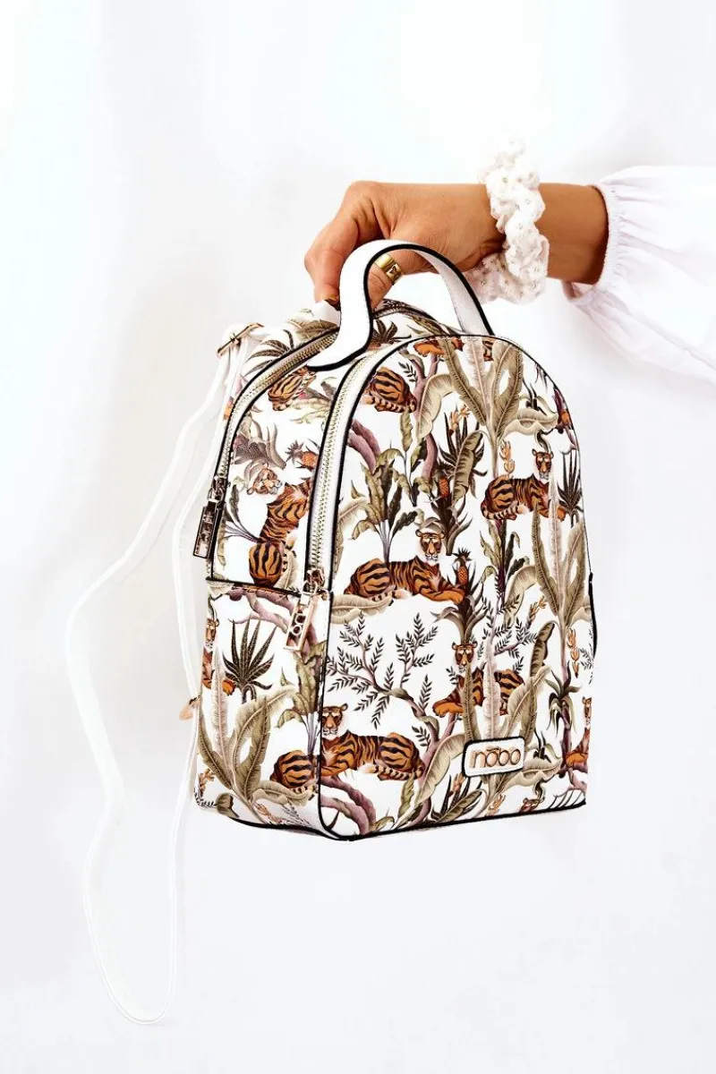 Plecaki|Torebki Nobo>Nobo Damski Skórzany Plecak M3170-CM00 Tygrysy Białe