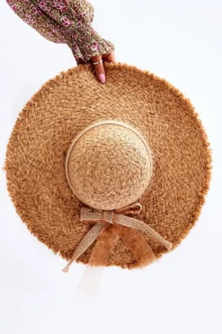 Outlet Boto Damski Słomkowy Kapelusz Z Jutową Kokardą Beżowy