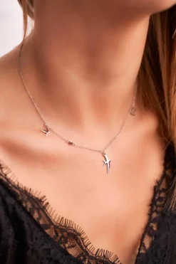 Naszyjniki>Boto Damski Srebrny Naszyjnik Jaskółka Cyrkonia Aida