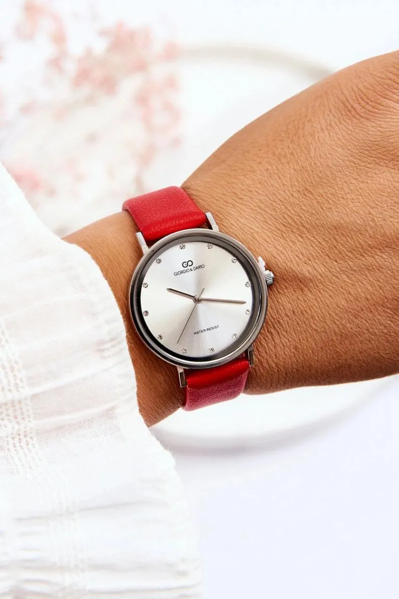 Zegarki>Giorgio&Dario Damski Wodoodporny Analogowy Zegarek Czerwono-Srebrny