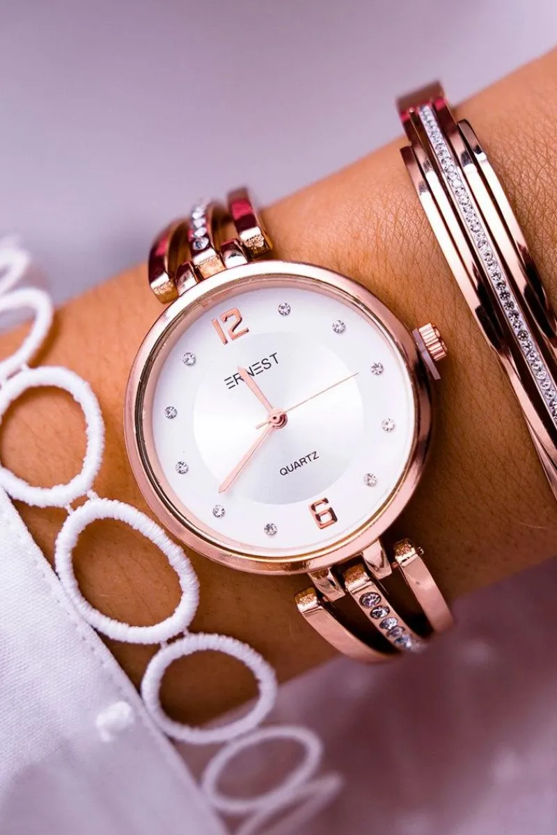 Best Damski Zegarek Cyrkonie Różowe Złoto Alendi Zegarki